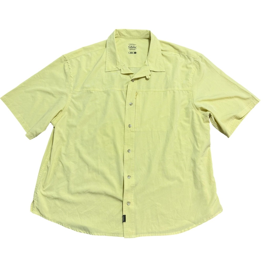 Cabelas Shirt Mens 2XL‎ Yellow Wick Advance Short Sleeve Button Front Hiking